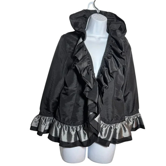 Grace Chuang ruffled evening jacket dramatic collar black & silver gray  Large - Picture 2 of 9